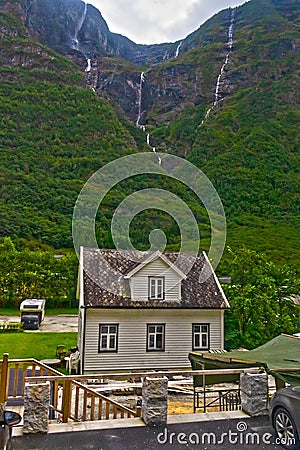 Kjelfossen waterfalls view Gudvangen Norway Stock Photo