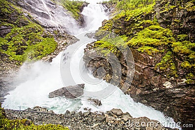Kjosfossen waterfall in Flam, Norway. Stock Photo