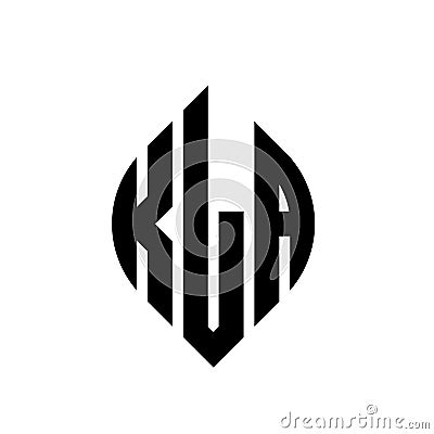 KLA circle letter logo design with circle and ellipse shape. KLA ellipse letters with typographic style. The three initials form a Vector Illustration