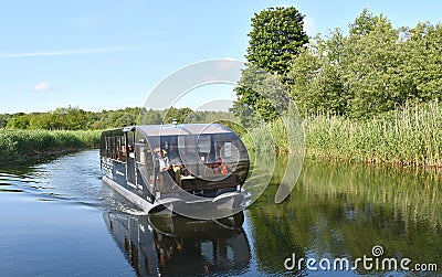 Klaipeda, Lithuania June22, 2023: First Regular river public transit electric catamaran bus on Dane river Editorial Stock Photo