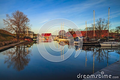 Scenic view of a yachts port in Klaipeda, Old Town, Lithuania in the morning Editorial Stock Photo