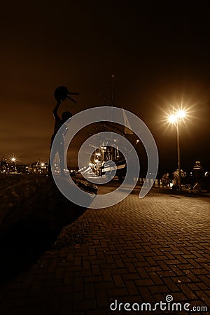 Sailing ship "Kruzenshtern" moored at cruise ships terminal at the port of Klaipeda, Lithuania Editorial Stock Photo