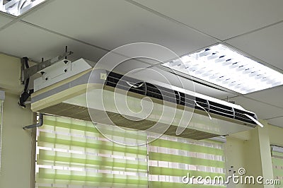 Klang, Malaysia: March 25, 2023-The electronic modern appliance, Air Conditioner, produces cold wind waves and operates under the Stock Photo