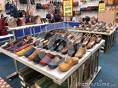 Klang, Malaysia: 25th August 2022- Women shoes and handbag displayed for sale at the shopping mall Editorial Stock Photo