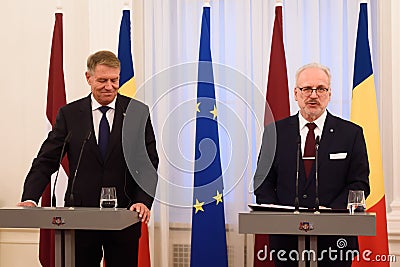 Klaus Iohannis L, President of Romania and Egils Levits R, President of Latvia Editorial Stock Photo