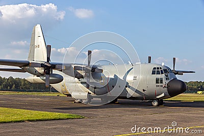 KLEINE BROGEL, BELGIUM - SEP 13, 2014: Belgian Air Force Lockheed C-130H Hercules transport plane on the tarmac of Kleine-Brogel Editorial Stock Photo