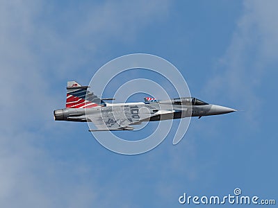 Image of a Saab JAS 39 Gripen during an airshow in Belgium Editorial Stock Photo