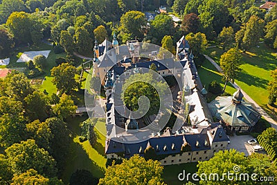 Kliczkow Castle. Western Poland. View from the drone. Stock Photo