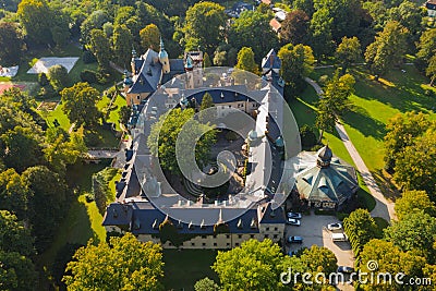 Kliczkow Castle. Western Poland. View from the drone. Stock Photo