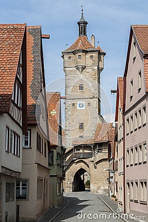 The `Klingen` town gate in the medieval town Rothenburg ob der Tauber, one of the most beautiful villages in Europe, Germany Stock Photo