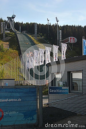 Klingenthal, Germany - May 22, 2023: Vogtland Arena, a ski jumping venue in Klingenthal, Germany. It features some of the most Editorial Stock Photo