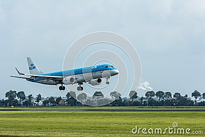 KLM Air France embraer landing at Schiphol airport Editorial Stock Photo