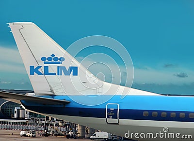 KLM airplane on airport. Editorial Stock Photo