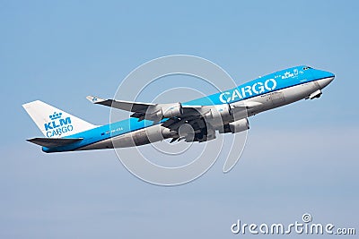 KLM cargo plane at airport. Air freight and shipping. Aviation and aircraft. Transport industry. Global international Editorial Stock Photo
