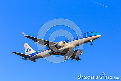 KLM Cityhopper Embraer 190 clear sky Editorial Stock Photo