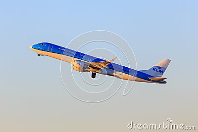 KLM Cityhopper Embraer 190 taking off Editorial Stock Photo