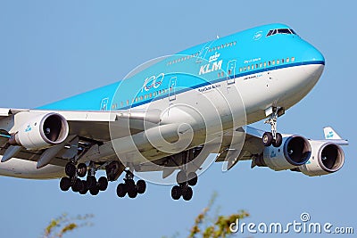 KLM Jumbo Boeing B747 plane, close-up view Editorial Stock Photo