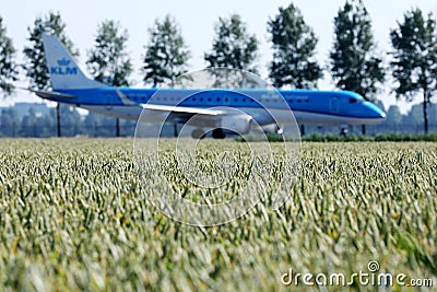 KLM plane taxiing to Polderbaan, Amsterdam Airport AMS Editorial Stock Photo