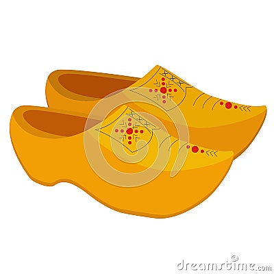 Klomp, traditional dutch wooden shoes. Clogs from the Netherlands with painted motif. Vector illustration in cartoon Cartoon Illustration