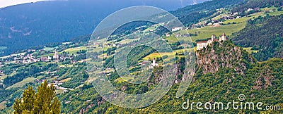 Kloster Saben castle on green Apls hills near Sabiona panoramic view Stock Photo