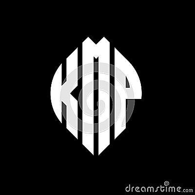 KMP circle letter logo design with circle and ellipse shape. KMP ellipse letters with typographic style. The three initials form a Vector Illustration