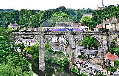 Harrogate Knaresborough River Bridge Train Crossing Victorian Town Stock Photo