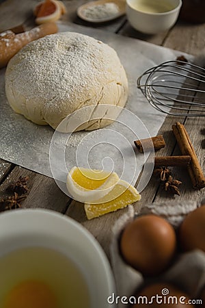 Kneaded dough with various ingredients Stock Photo