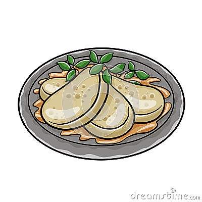 Knedliky. It is cooked dish, served on the side of many traditional dishes. Most common types are bread and potato dumplings. Vector Illustration