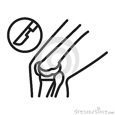 Knee disease black line icon. Total knee replacement surgery. Isolated vector element Stock Photo