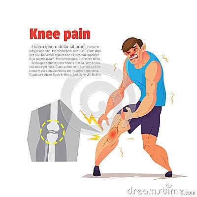 Knee pain of athletic, Cartoon character, Vector illustration. Cartoon Illustration