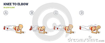 Knee to Elbow in Low Plank Female Home Workout Exercise Guidance Illustration Stock Photo