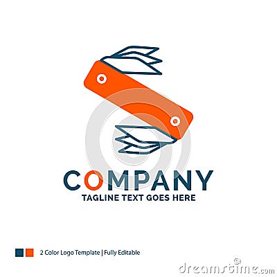 knife, army, camping, swiss, pocket Logo Design. Blue and Orange Vector Illustration