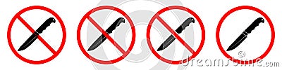 Knife ban sign. No Knife sign. Prohibition signs set. Dangerous weapon Vector Illustration