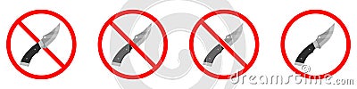 Knife ban sign. No Knife sign. Prohibition signs set. Dangerous weapon Vector Illustration