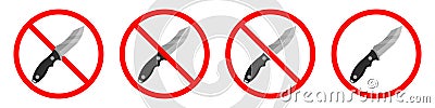 Knife ban sign. No Knife sign. Prohibition signs set. Dangerous weapon Vector Illustration