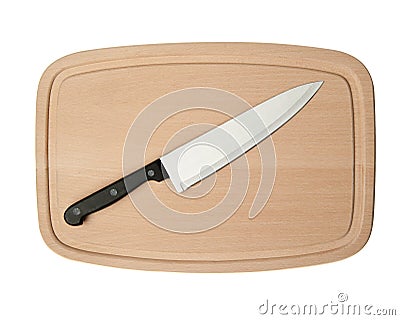 Knife and board for cutting food Stock Photo