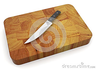 Knife on chopping board Stock Photo