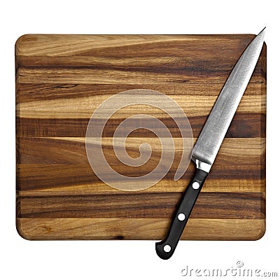 Knife on Chopping Board Isolated Stock Photo