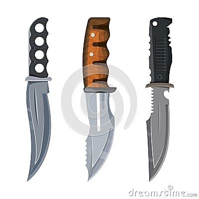 Knife, combat daggers and military blade weapons Vector Illustration