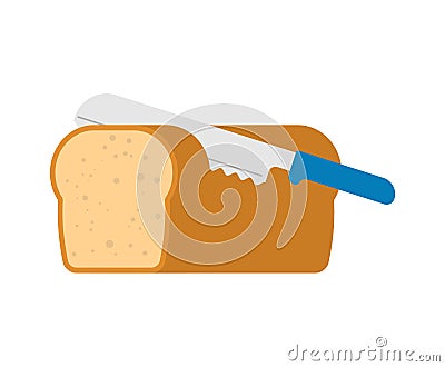 Knife cuts bread. Loaf of Bread and piece Vector Illustration