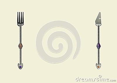 Knife and Folk featuring spiral handles and Gem stones Stock Photo