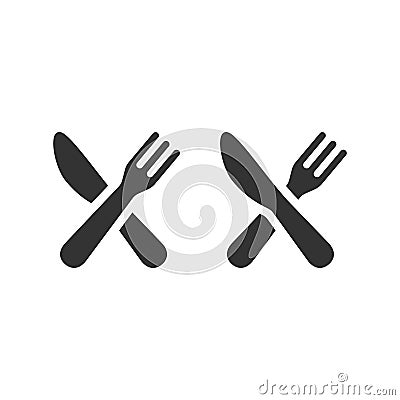 Knife and fork crossed black vector icon Vector Illustration