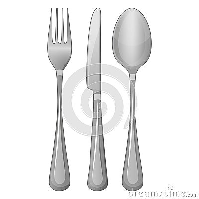 Knife, fork, spoon on white bacground. Cartoon Illustration