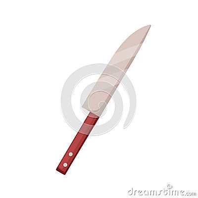 Knife, kitchen cutting tool with metal blade and wooden handle. Cutlery, kitchenware for cooking, chopping. Knive item Vector Illustration