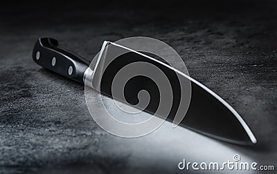 Knife. Kitchen knife lying on an modern concrete cutting board Stock Photo