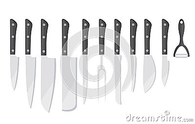 Knife Set icon flat style. Set of different knifes, icons isolated on white background. Set blade icon design element. Vector Vector Illustration