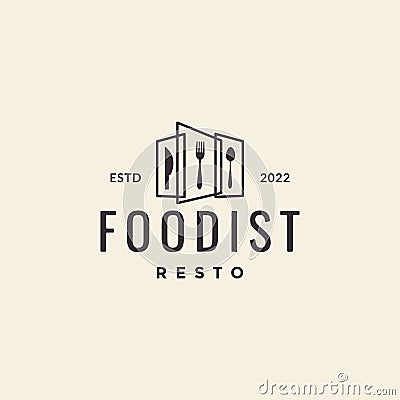 Knife spoon fork restaurant door hipster logo design Vector Illustration
