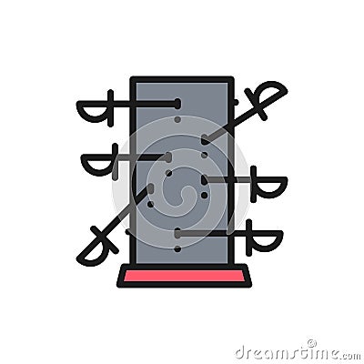 Knife throwing board, magic flat color line icon. Vector Illustration