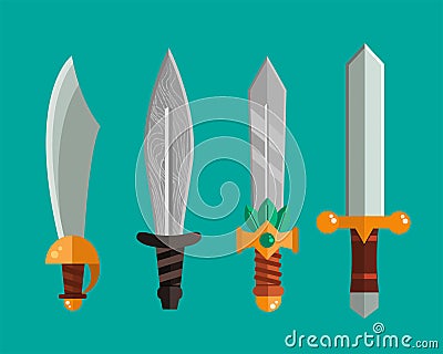 Knife weapon dangerous metallic sword vector illustration of sword spear edged set. Vector Illustration