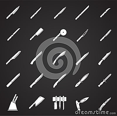 Knifes icons set on black background for graphic and web design. Simple vector sign. Internet concept symbol for website Vector Illustration